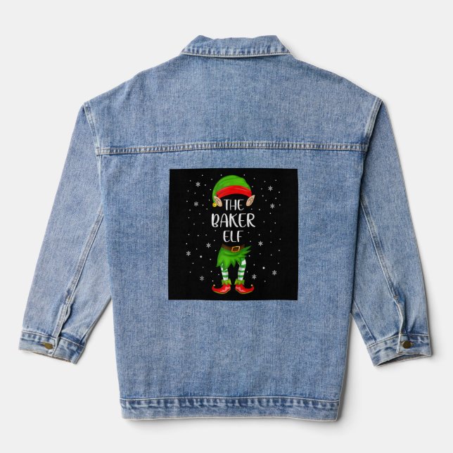 Baker Elf Xmas Party Matching Family Christmas Denim Jacket (Back)