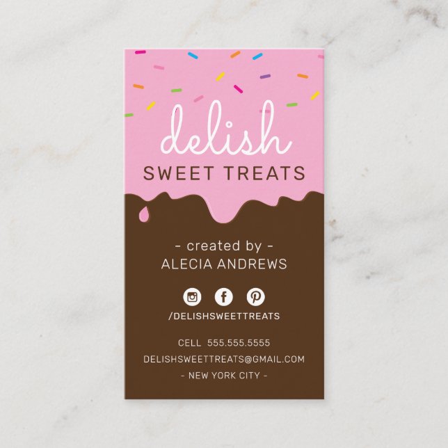 BAKER FROSTING DRIP cute sprinkles pink chocolate Business Card (Front)