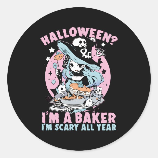 Baker Halloween Baking Bake Scary Trick Or Treat Classic Round Sticker (Front)