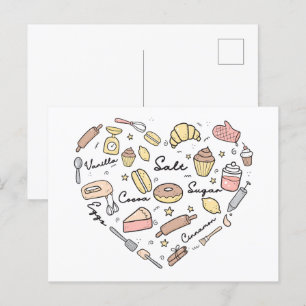Baker Heart Funny Bakery Baking Pastry Chef Postcard
