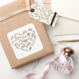 Baker Heart Funny Bakery Baking Pastry Chef Square Sticker