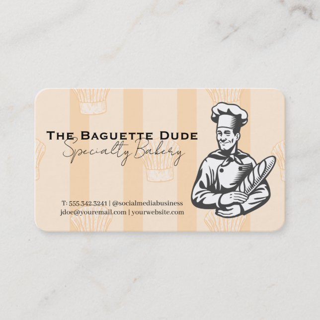 Baker Holding Baguette Business Card (Front)