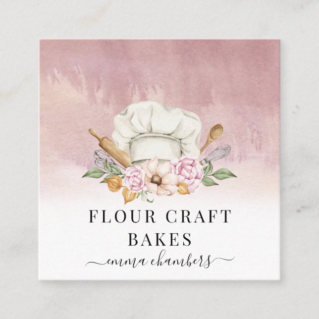 Baker Pastry Chef Bakers Tools Dusty Pink Square Business Card (Front)