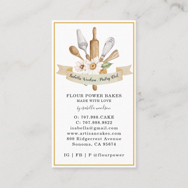 Baker Pastry Chef Bakers Tools Square Business Car Card (Front)