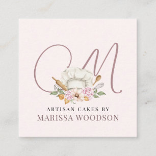 Baker Pastry Chef Pink Elegant Bakers Tools  Square Business Card
