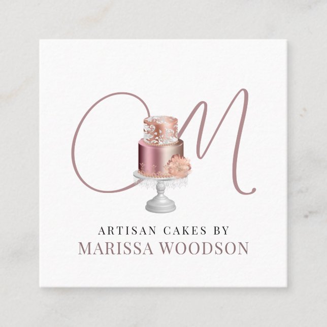 Baker Pastry Chef Pink Elegant Cake Square Busines Square Business Card (Front)