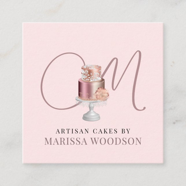 Baker Pastry Chef Pink Elegant Cake Square Business Card (Front)