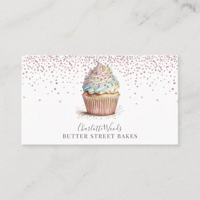Baker Pastry Chef Rose Gold Glitter  Business Card (Front)