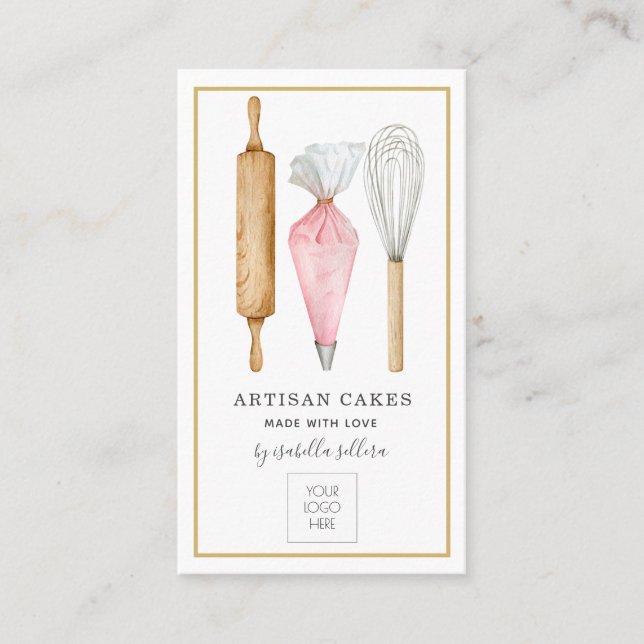 Baker Pastry Chef Tools Logo Business Card (Front)