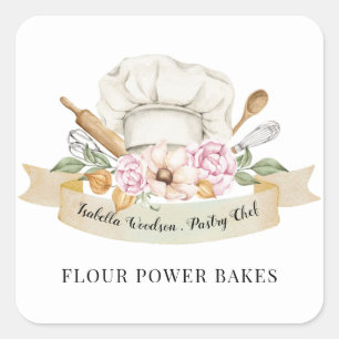 Baker Pastry Chef Watercolor Bakers Tools Square   Sticker