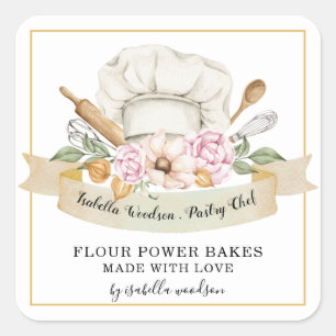 Baker Pastry Chef Watercolor Bakers Tools Square   Sticker