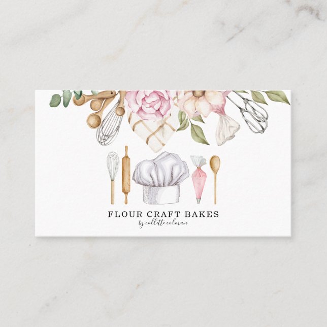 Baker Pastry Chef Watercolor Baking Tools  Business Card (Front)