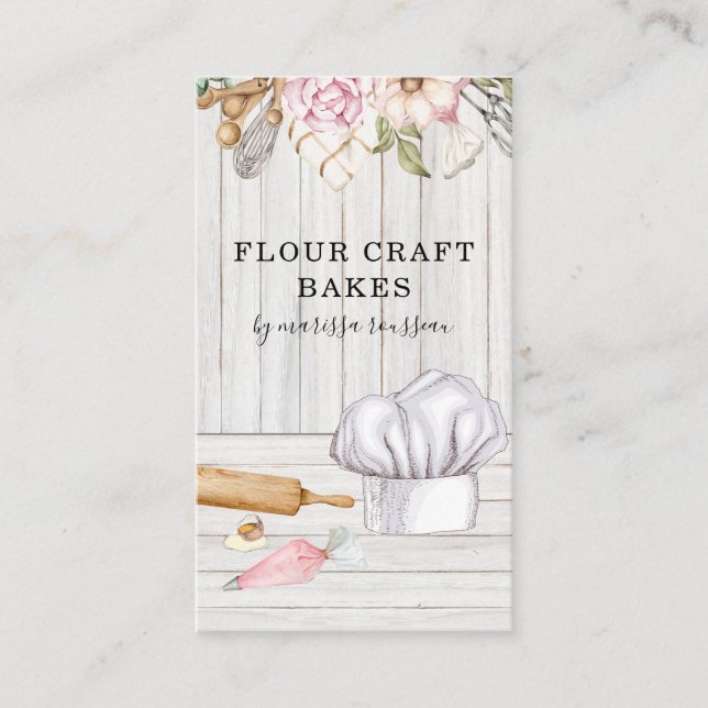 Baker Pastry Chef Watercolor Baking Tools Business Card (Front)