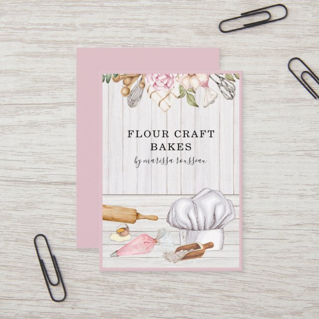 Baker Pastry Chef Watercolor Baking Tools Business Card (Front/Back In Situ)