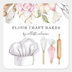Baker Pastry Chef Watercolor Baking Tools Square S Sticker