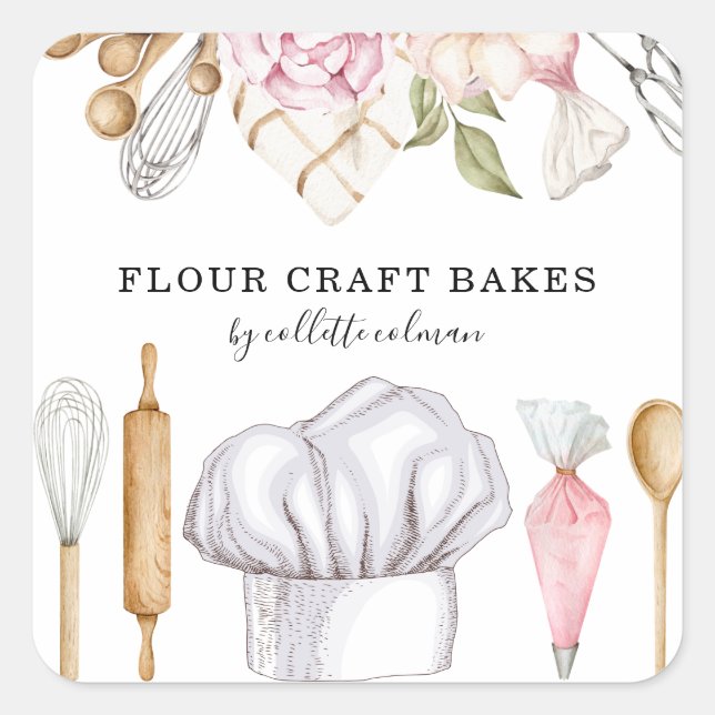 Baker Pastry Chef Watercolor Baking Tools Square Sticker (Front)