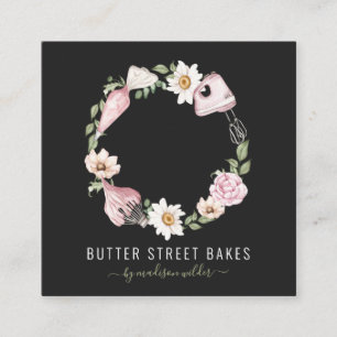 Baker Pastry Chef Watercolor Baking Utensil Floral Square Business Card