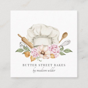 Baker Pastry Chef Watercolor Chef Hat Utensils Square Business Card