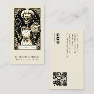 Baker Skeleton Sepia Tarot Aesthetic QR Code Business Card