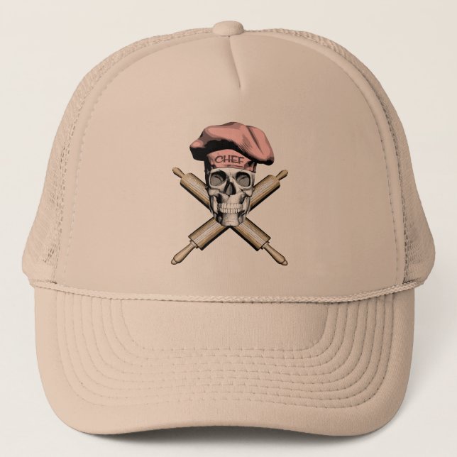 Baker Skull and Rolling Pins: Pink Trucker Hat (Front)