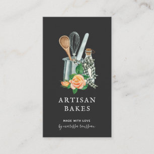 Baker Watercolor Cooking Utensil Bakery Black Busi Business Card