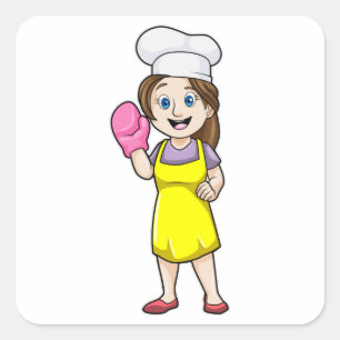 Baker with Cooking apron & Oven gloves Square Sticker
