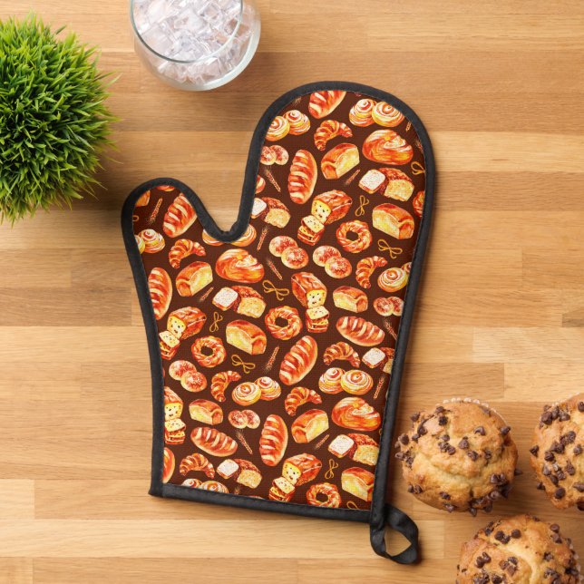 Baker's Bread Dark Pattern  Oven Mitt (Top down)