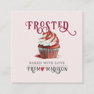 Baker's Cupcake Logo Calligraphy Script Pink Square Business Card