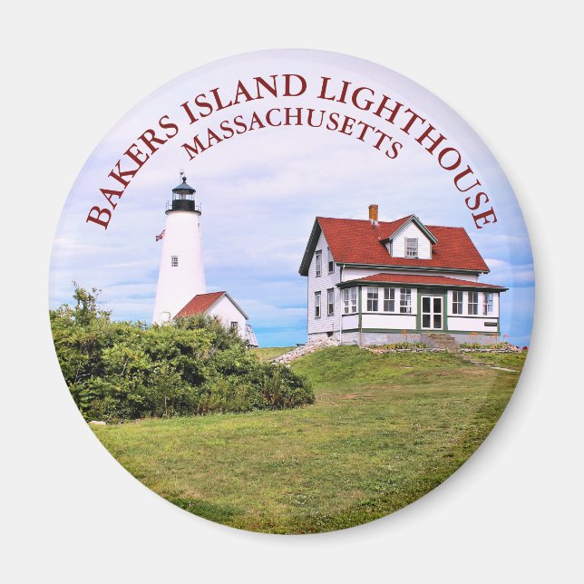 Bakers Island Lighthouse, MA Round Magnet (Front)