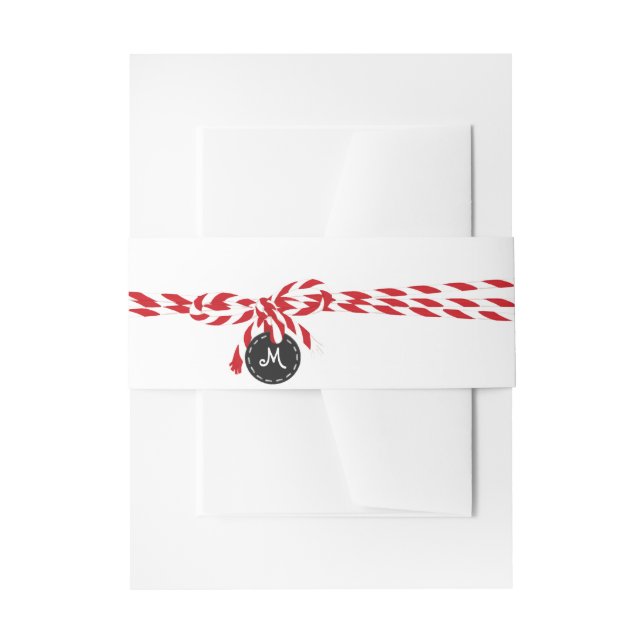 Bakers twine & chalkboard monogram belly band invitation belly band (Front Example)