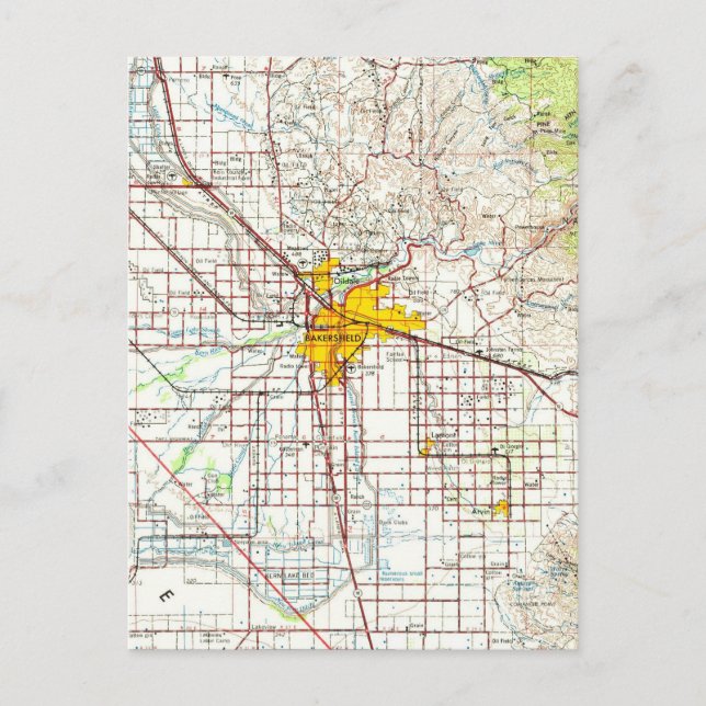 Bakersfield California Vintage Map Postcard (Front)