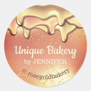 Bakery Abstract Rose Gold Dripping honey Classic Round Sticker