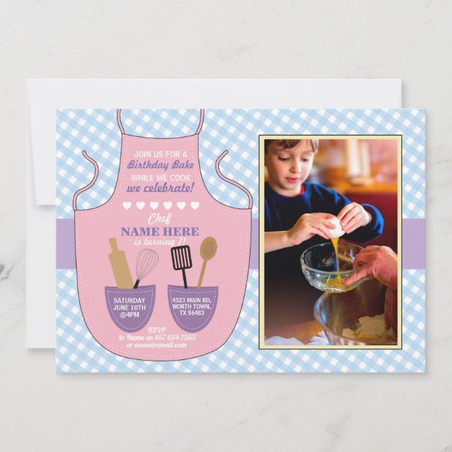 Bakery Apron Birthday Party Photo Cookies Invite (Front)