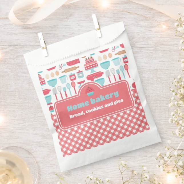 Bakery Baking Utensils Pattern Red Gingham Favour Bags (Clipped)