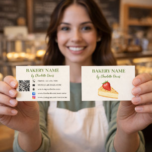 Bakery beige cream cake pastry QR code Business Card