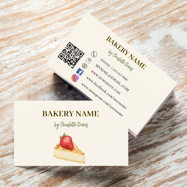 Bakery beige cream cake pastry QR code Business Card (Creator Uploaded)