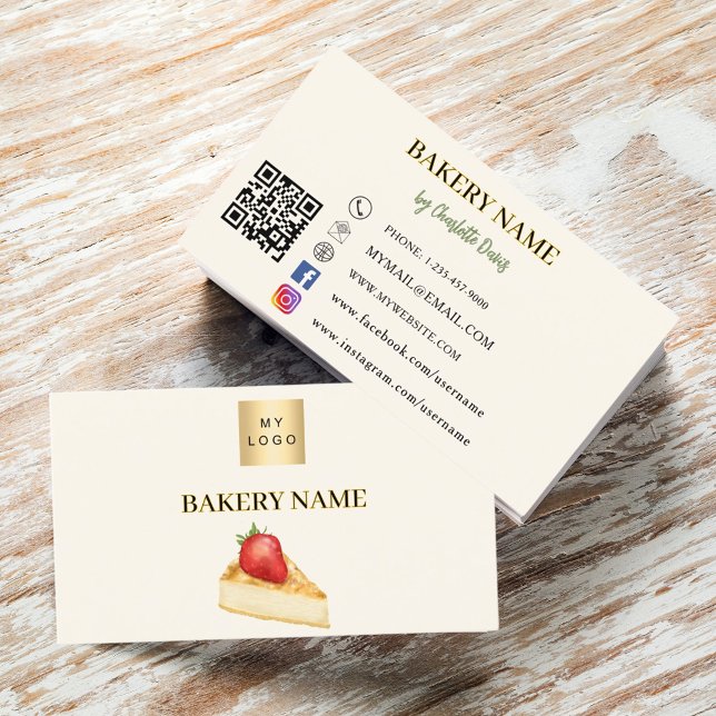 Bakery beige cream cake pastry QR code logo Business Card (Creator Uploaded)