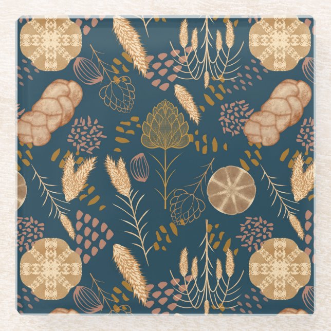 Bakery Bliss: Artisan Bread & Barley, Teal Glass Coaster (Front)