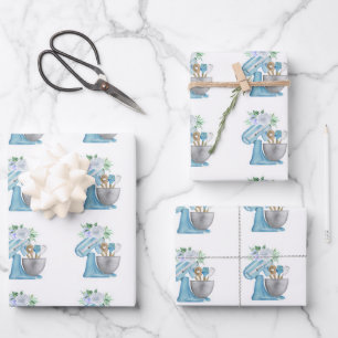 Bakery Blue Flower Mixer Wrapping Paper Sheet