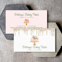 Bakery Blush Pink Cake Gold Glitter Drips Dessert Business Card