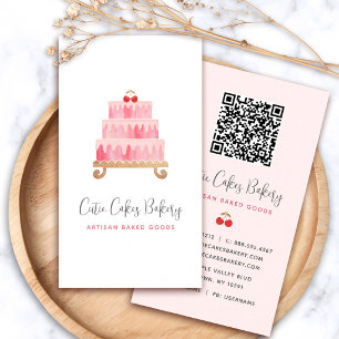 Bakery Blush Pink Cake QR Code Pastry Chef Minimal Business Card
