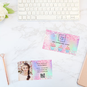 Bakery blush pink purple photo QR code logo Business Card