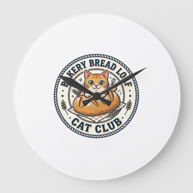 Bakery Bread Loaf Cat Cat Mum Gift Idea - Bakery B Large Clock (Front)