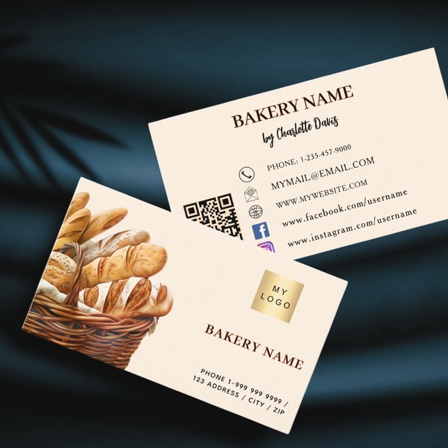 Bakery bread pastry beige cream QR code logo Business Card (Creator Uploaded)