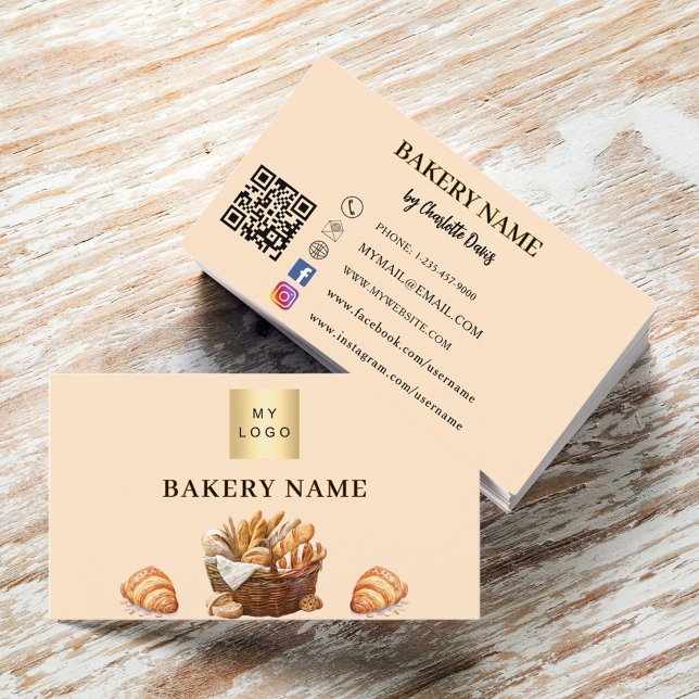 Bakery bread pastry peach QR code logo Business Card (Creator Uploaded)