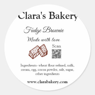 Bakery brownie add ingredients made with love q r  classic round sticker