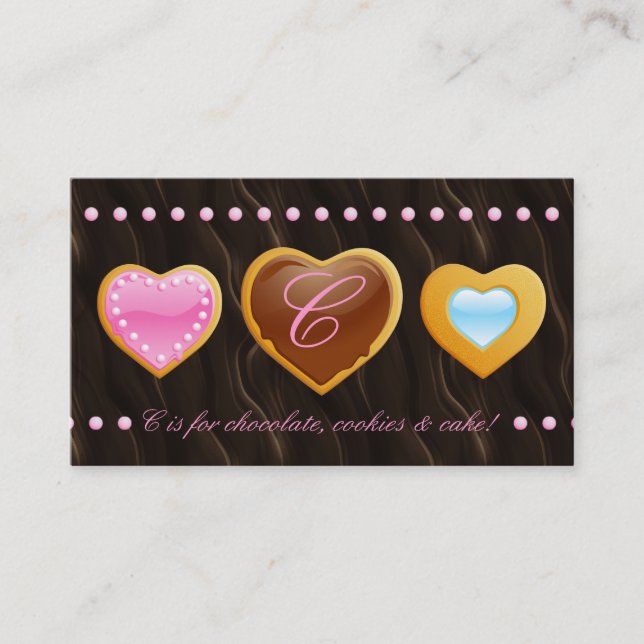 Bakery business card cookies heart chocolate dark (Front)
