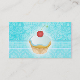 Bakery Business Card Cupcake Damask Blue