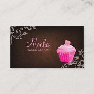 Bakery Business Card Cupcake Linen Brown Elegant
