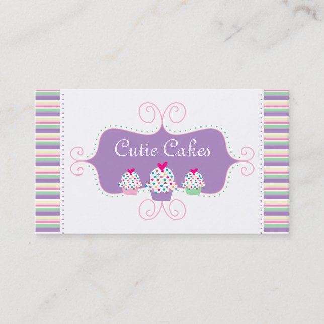 Bakery Business Card Cute Cupcakes Purple (Front)